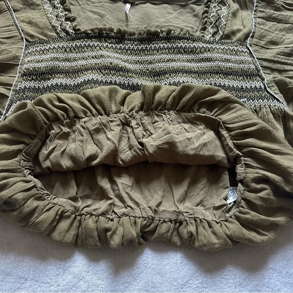 Free People Wandering Skies Smocked Boho Top Green Size XS - Picture 5 of 8